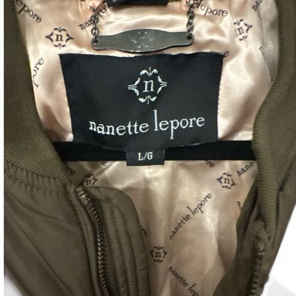 Nanette Lepore Women's Studded Twill Bomber Jacket Olive Green Size Large NWT - Picture 5 of 9
